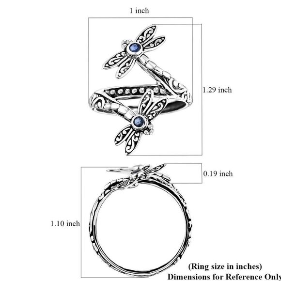 Elegant Sterling Silver Dragonfly Ring Kanchanaburi Blue Sapphires 0.25ctw - Picture 7 of 12